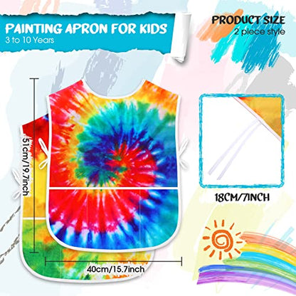 SATINIOR 2 Pcs Kids Art Smock Toddler Apron Artist Painting Apron | Painting Smocks for Kids, Toddler Paint Smock, Waterproof, Sleeveless, Boys Girls, with 3 Pocket, for Age 3-10 Years - style: Rainbow