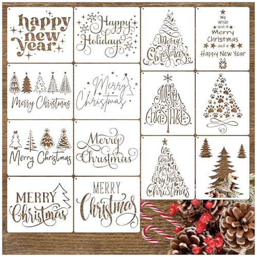 yhslmh Christmas Stencils for Painting on Wood Small Reusable Large Merry Christmas Tree Stencils for Crafts Door Hanger Home Canvas Wall Holiday (14Pcs Christmas), white - style: 14Pcs Christmas