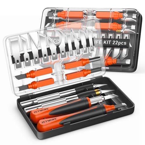22 Pcs Exacto Knife Set, Hobby Knife with Exacto Blades and Case | Craft knife set organizes tools for modeling and carving, Precision knife supports stencils, crafting, art and scrapbooking - color: Orange-22pcs