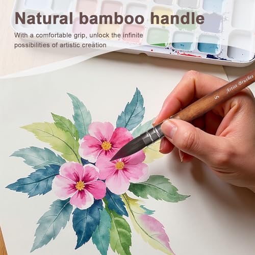 10 Pieces Paint Brush Set, Artist Series, Nylon Bristles with Round, Flat, Fan, Angle, Detail Brush, Suitable for Artists and Beginners for Acrylic Painting, Oil, Watercolor, Gouache(Brown) - color: Brown