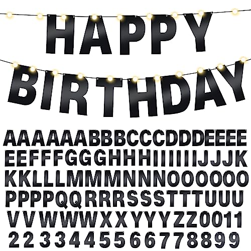 TaoBary 112 Pcs DIY Banner Letters Kit with Numbers,Bright Black | 107 Glitter Letters Numbers with Rope and Needle, Reusable for Birthday, Halloween, Christmas, Wedding, Valentine Decor - color: Bright Black