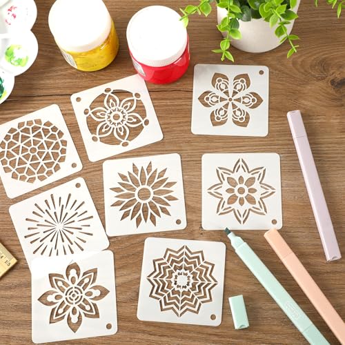 JULMELON 20Pcs Mandala Stencils 3 Inch, Reusable for Rock Wood Painting | Plastic Reusable, for DIY Art Projects Fabric Canvas Wall, Mandala Rock Painting Stencils - style: Mandala Stencils