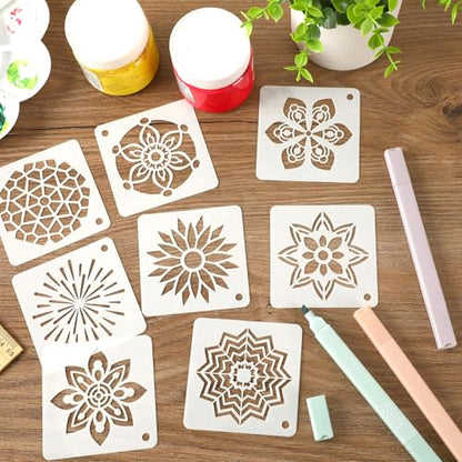 JULMELON 20Pcs Mandala Stencils 3 Inch, Reusable for Rock Wood Painting | Plastic Reusable, for DIY Art Projects Fabric Canvas Wall, Mandala Rock Painting Stencils - style: Mandala Stencils