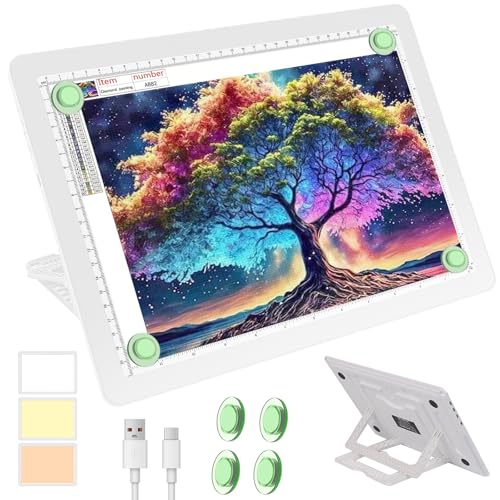 Phylosal Rechargeable A4 LED Light Pad with Built-in Stand, Magnetic Tracing Light Box for Drawing, Diamond Art Light Board with Side Button, Super Bright Light Table for Diamond Painting, Sketching - color: White, size: A4