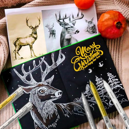 GETHPEN 3-Pack Gold Gel Pens, 0.6mm Fine Point Opaque Archival Ink Pens | Metallic Gel Ink Pens for Black Paper, Artists Drawing, Sketching, Adult Coloring Books, Card Making, Bullet Journaling - size: 0.6 mm, style: 3 Pack Gold