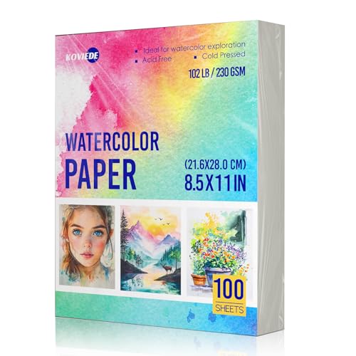 KOVIEDE 100 Sheets Watercolor Paper 8.5x11 Inch 102LB/230GSM - size: 8.5x11 In