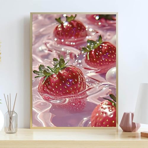 Pink Diamond Art Painting Kits for Adults Fruit, Strawberry Full Drill Diamond Dots Paintings for Beginners, Round 5D Paint with Diamonds Pictures Gem Art Painting Kits DIY Crafts Kits 12X16 In - color: 26-66 Fruit