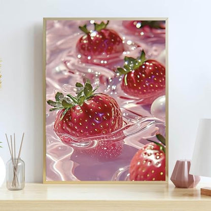 Pink Diamond Art Painting Kits for Adults Fruit, Strawberry Full Drill Diamond Dots Paintings for Beginners, Round 5D Paint with Diamonds Pictures Gem Art Painting Kits DIY Crafts Kits 12X16 In - color: 26-66 Fruit