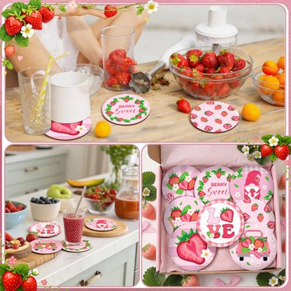 Reallnaive 8 Pcs Strawberry Paint by Numbers Kit for Adults Wooden Coasters - style: Strawberry