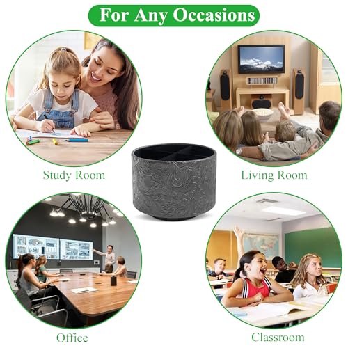 Round Leather Art Supply Organizer,Remote Control Holder,360 Degree Spinning,Multi-Functional Pencil Holder,4 Compartments Desktop Stationary Organizer(1-Carved Black) - color: 1-Carved Black