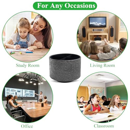 Round Leather Art Supply Organizer,Remote Control Holder,360 Degree Spinning,Multi-Functional Pencil Holder,4 Compartments Desktop Stationary Organizer(1-Carved Black) - color: 1-Carved Black