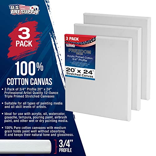U.S. Art Supply 20"x24" Stretched Canvas for Painting, 3/4" Profile, 3-Pack - size: 20" x 24"