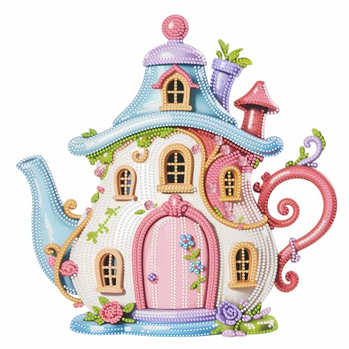 Special Shaped Partial Drill Diamond Painting Kit, 13.8×15.8 Inch Teacup Castle with Pink Roses Irregular Crystal Rhinestone Diamond Art, DIY Handmade Canvas Wall Decor Craft Gift for Adults (ZFM230) - color: ZFM230
