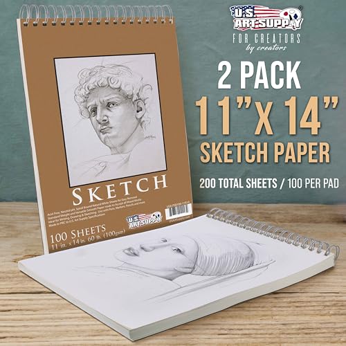 U.S. Art Supply 11"x14" Top Spiral Bound Sketch Book,100 Sheets Each 2-Pack - size: 11-x-14-inch