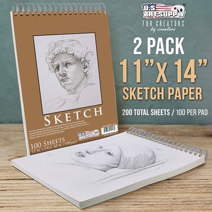 U.S. Art Supply 11"x14" Top Spiral Bound Sketch Book,100 Sheets Each 2-Pack - size: 11-x-14-inch