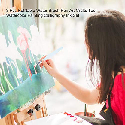 Refillable Water Brush Pen, 3Pcs/6Pcs Ink and Paint Art Pens Plus Fill Tool Watercolor Painting Calligraphy Art Crafts Set (3 Pcs Water Brush Pen)