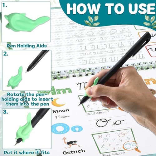 gisgfim Grooved Cursive Handwriting Workbook Magic Reusable Grooved Cursive Handwriting Practice Guided Tracing with Disappearing Ink Pens for Beginners Kids Learning Activities Supplies (Letters) - style: Alphabet