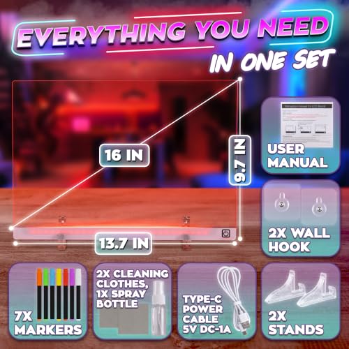 LED Drawing Board with USB-C Power – 16 Inch Acrylic Light Board for Tracing with Edge-Lit Color-Changing Glow, 7 LED Colors, 6 Light Modes – Plug-and-Play Kit with Markers, Stands, Gift Box (Pink) - style: Pink Style