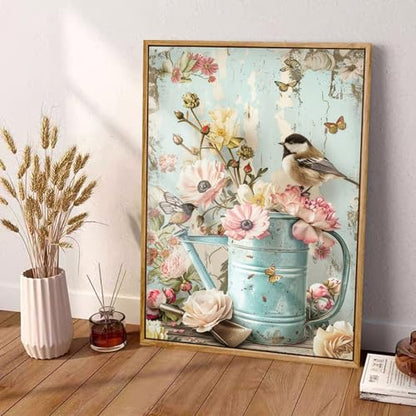 Retro Pastoral Diamond Art Kits for Adults,Bird&Flowers Diamond Painting | Diamond Art Kit for Beginners, 5D DIY Full Drill Diamond Painting Gem Art, Home Wall Art Gifts(12x16 inch) - color: DP03657
