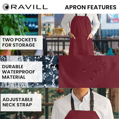 Waterproof Aprons For Men and Women with Pockets | 35" Long Work Aprons for Dishwashing, Dog Grooming, Cleaning - Plastic Dishwasher Apron - Water Resistant Kitchen Apron - color: Red