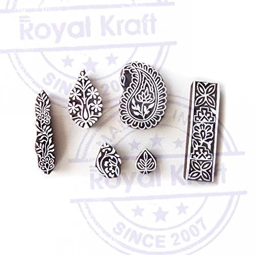 Ethnic Paisley and Floral Designs Wooden Block Stamps (Set of 6) - color: Htag0401