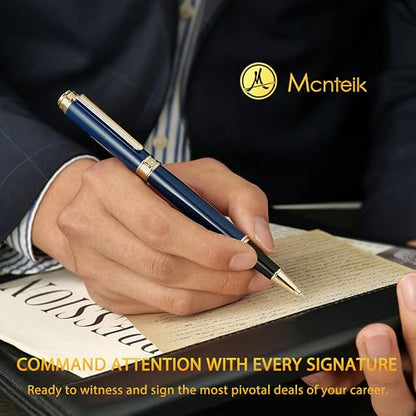 MCNTEIK 317 Rollerball - Stunning Luxury Blue Lacquer Pen with 24K Gold Finish, Schmidt Black Ink Refill, Fancy Gift Set for Men & Women, Professional, Graduation Executive Office, Nice Classic Pens - color: Blue and 24K Gold