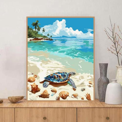 ZRIZQ Beach Paint by Numbers Kit for Adults Beginner,Turtle,16x20 | Full set with rich paints,wooden brushes,rolled canvas.Calming activity.Beginner friendly.Just open and paint. - color: 16"X20"Rolled Canvas-Landscape 14