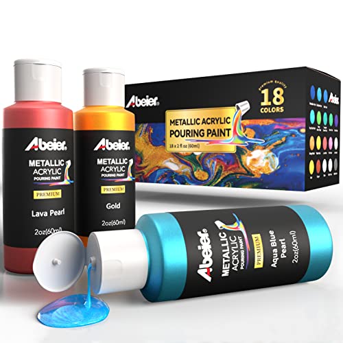 ABEIER Metallic Acrylic Pouring Paint Set, 18 Colors x 2 oz, Pre-Mixed - color: metallic colors