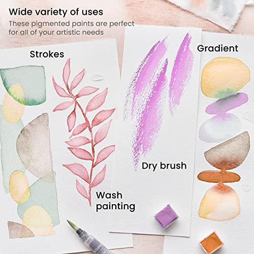 ARTEZA Watercolor Paint Set, 12 Pastel Colors, Half Pans in Travel Tin - color: Multicolor