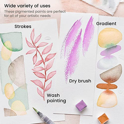 ARTEZA Watercolor Paint Set, 12 Pastel Colors, Half Pans in Travel Tin - color: Multicolor