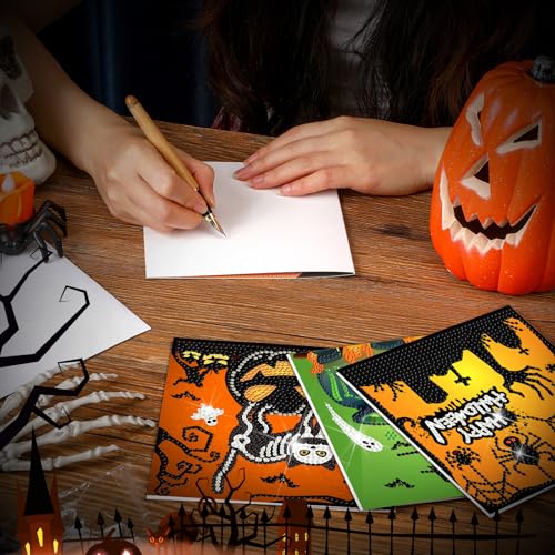 Saillong 12 Pack Halloween Diamond Painting Greeting Card Kits DIY Diamond Art Cards with Envelopes Bat Black Cat Pumpkin 5D Rhinestones Painting for Adults DIY Craft Family Friend Halloween Gifts - color: Halloween
