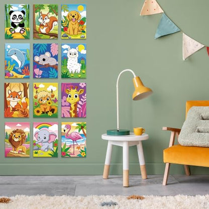 Louise Maelys 5x7Inch Pre Drawn Canvas for Painting for Kids, 12Pack - color: ANIMAL