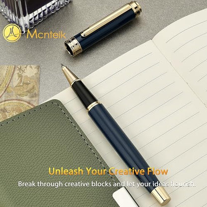 MCNTEIK 317 Rollerball - Stunning Luxury Blue Lacquer Pen with 24K Gold Finish, Schmidt Black Ink Refill, Fancy Gift Set for Men & Women, Professional, Graduation Executive Office, Nice Classic Pens - color: Blue and 24K Gold