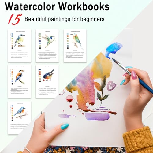 Watercolor Workbooks Birds, 15 Beautiful Paintings for Water Color Book Adult, Watercolor Coloring Book for Beginners, Watercolor Workbook for Adults Teens (Without Palette, Birds) - color: Birds, size: without palette