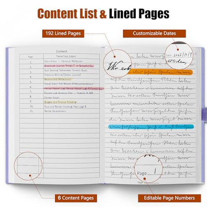 Lined Journal Notebook, A5, 192 Pages 100 GSM Thick Paper, Hardcover Leather College Ruled Journal for Writing, Men Women, Journaling, Daily, Work, Office, Home School Business(Purple) - color: Purple, style: b-Lined