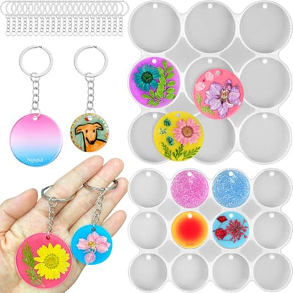 Resin Keychain Molds with Hole, Set of Round Keychain Casting Molds - color: Round Resin Pandant Molds