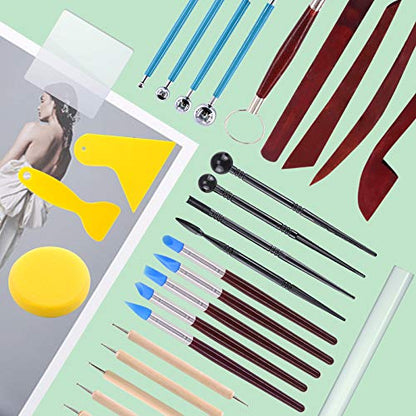 Swpeet 29Pcs Hand Modeling Clay Sculpting Tools Kits, Ball Stylus Tool, Wooden Dotting Tools, Rubber Tip Pens, Sculpture Knives, Ceramic Pottery Tools Sculpting Kit for Making Modeling Clay - color: N0.6 28Pcs Modeling Clay Sculpting Tools Kit