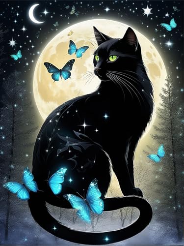Meothan Diamond Art Kits for Adults Black Cat Diamond Painting Kit 12x16in - color: Black Cat-Round Drill, size: 11.8x15.7in(30x40cm)