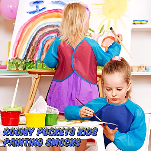 Yahenda Kids Art Smocks Toddlers Painting Apron Waterproof Artist Smock for Children with Long Sleeve 3 Pockets for 2-8 Years - color: Rose Red, Yellow, and Dark Blue