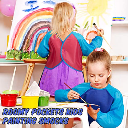 Yahenda Kids Art Smocks Toddlers Painting Apron Waterproof Artist Smock for Children with Long Sleeve 3 Pockets for 2-8 Years - color: Rose Red, Yellow, and Dark Blue