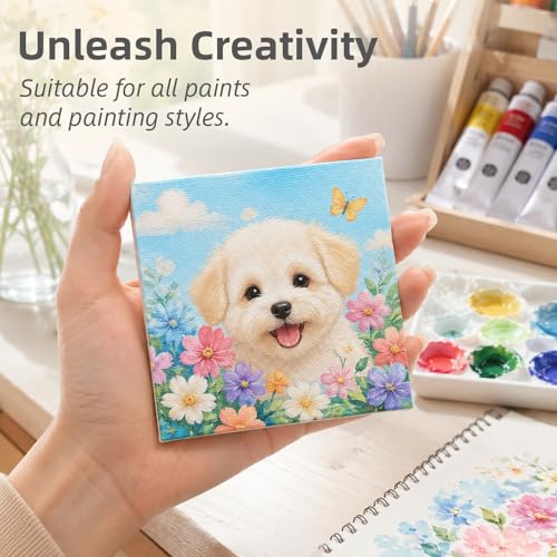 CONDA 24 Pack 4x4 Inch Mini Blank Canvas for Painting, 100% Cotton Canvas with Pinewood Frame, Acid-Free Primed Mini Square Canvas for Acrylic Oil Painting, Classroom Art & Party Decor - size: 4"x4"
