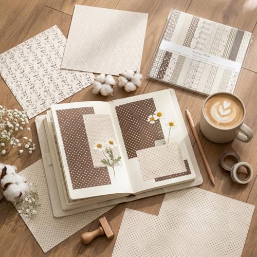 Neutral Scrapbook Paper 6x6 – 24 Sheets Double Sided Scrapbooking Paper Pad, Floral Decorative Paper with Polka Dots & Plaids for Card Making, Junk Journals (Antique White) - color: Neutral