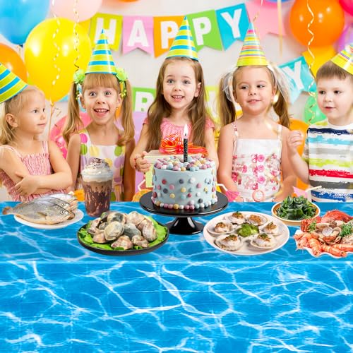 1 Piece Ocean Tablecloth - Under The Sea Ocean Waves Table Cloths, Plastic Rectangle Blue Water Print Table Cover for Beach Pool Birthday Party Decorations Tables Decor Supplies Favors, 108 x 54 Inch - color: Blue-1 Pcs