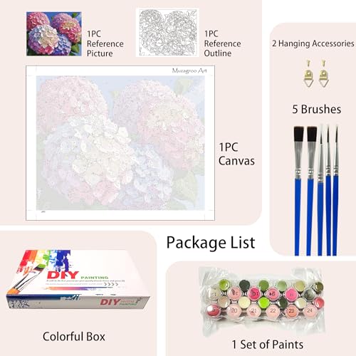 Muzagroo Paint by Numbers Oil Painting Kits for Adults DIY Hydrangea Flowers Oil Painting for Beginners Crafts Kits with Brushes and Acrylic Paints 16x20 inches (Hydrangea) - color: Hydrangea