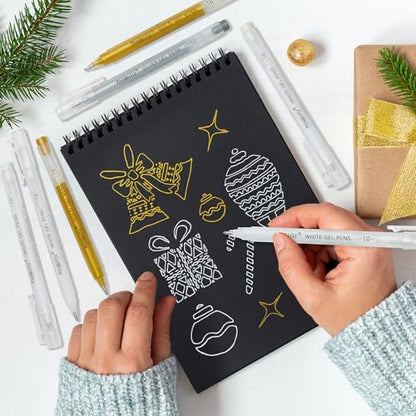 PANDAFLY Gold Silver White Gel Pens, 10-Pack, 1.0mm Fine Point Gel Ink Pens | 3 Colors Archival Ink Pens for Highlights, Black Paper Drawing, Sketching, Illustration, Card Making, Bullet Journaling - color: Multicolor