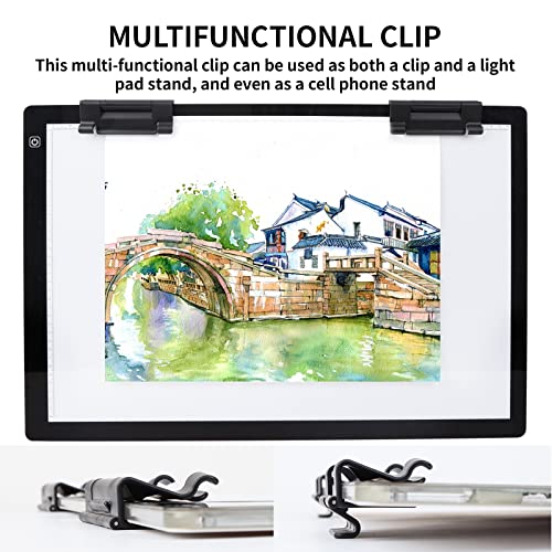 TOHETO A2 Artist Tracing Light Pad with 2 Clips, 12V2A Adapter Power Stepless Dimmable Brightness Large Artcraft Light Box Copy Board for Diamond Painting Weeding Vinyl Tattoo Drawing (23.7''x15.8'')