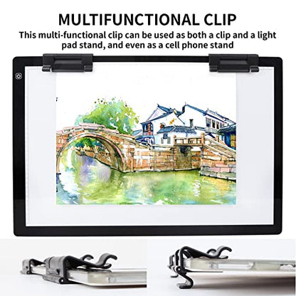 TOHETO A2 Artist Tracing Light Pad with 2 Clips, 12V2A Adapter Power Stepless Dimmable Brightness Large Artcraft Light Box Copy Board for Diamond Painting Weeding Vinyl Tattoo Drawing (23.7''x15.8'')