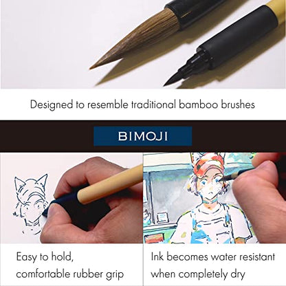 Kuretake Bimoji Brush Pen, 5 pcs set (Extra Fine, Fine, Medium, Large, Medium Brush), great for Calligraphy, Hand lettering and Illustration, for Beginners and Professional, Made in Japan - style: Variety 5pcs box