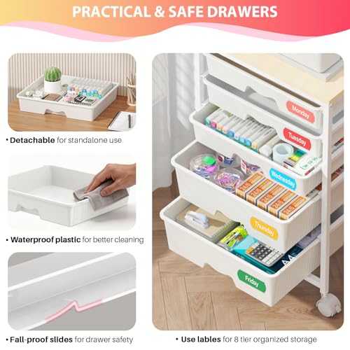 Goovilla Rolling Cart with 5 Drawers for Craft, Art, Dorm, Office, White - size: White