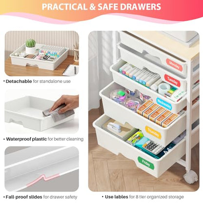 Goovilla Rolling Cart with 5 Drawers for Craft, Art, Dorm, Office, White - size: White